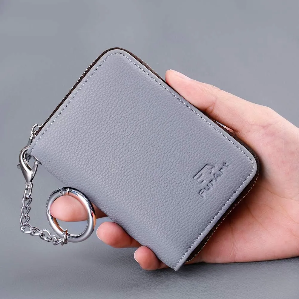 FurArt Credit Card Wallet, Zipper Business Card Holder for Women, RFID Blocking, KeyChain Wallet, Compact Size