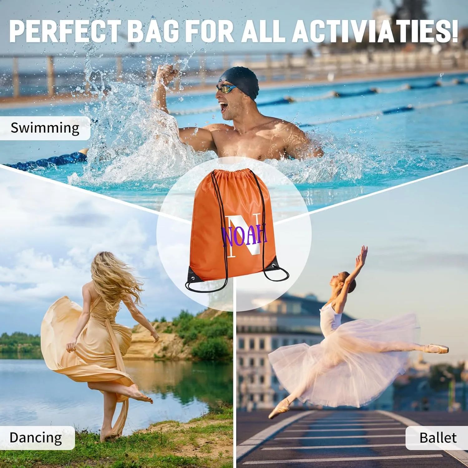 Fyore Custom Drawstring Backpacks, 50 Pack Personalized Drawstring Sports Bags with Your Logo Text for Gym Beach Climb Trips Party Events- 13.4x17Inch,12 Colors