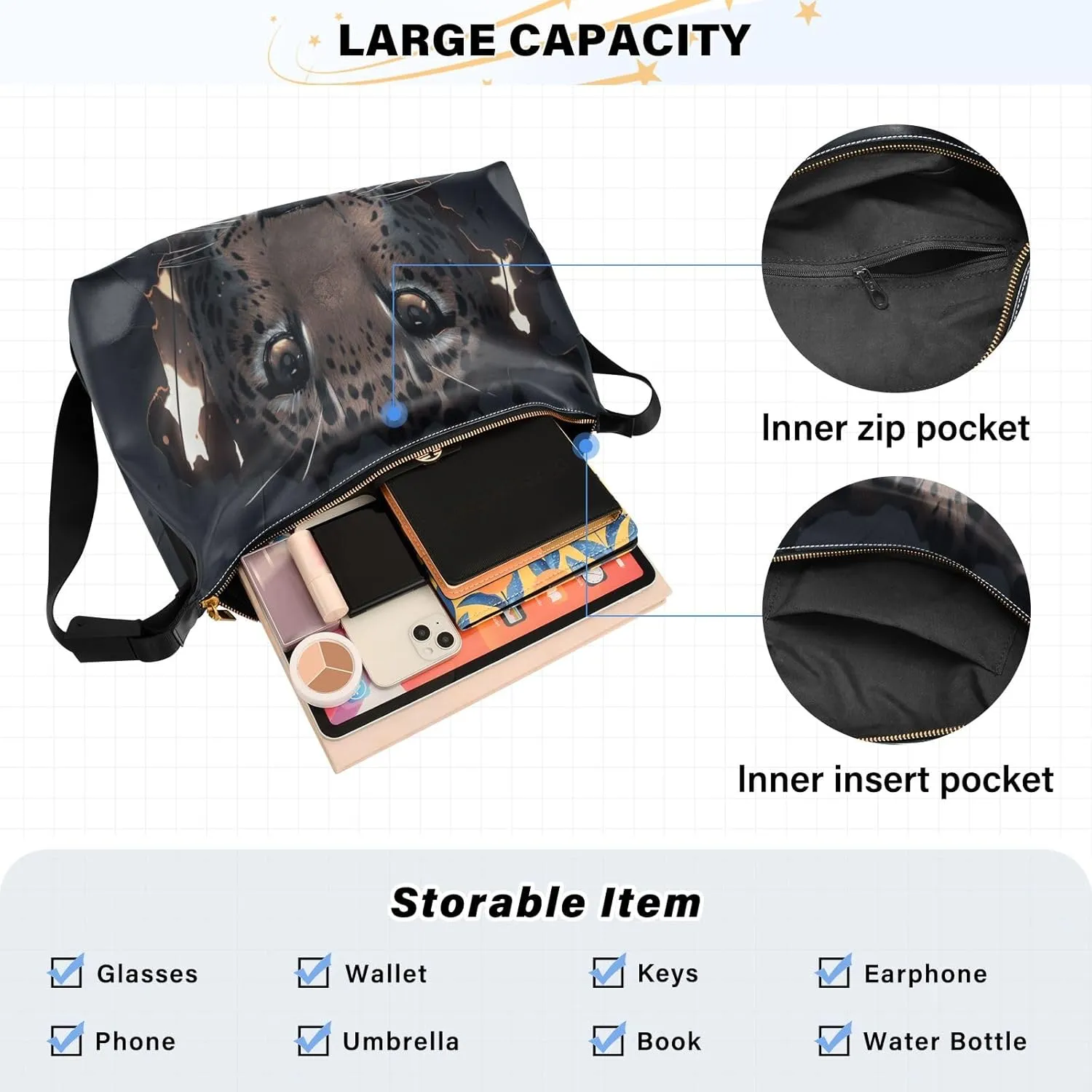 GAIGEO Flower Bush Elk Vegan Leather Crossbody Bag, Bag with Shoulder Strap, Bag with Zipper for Women