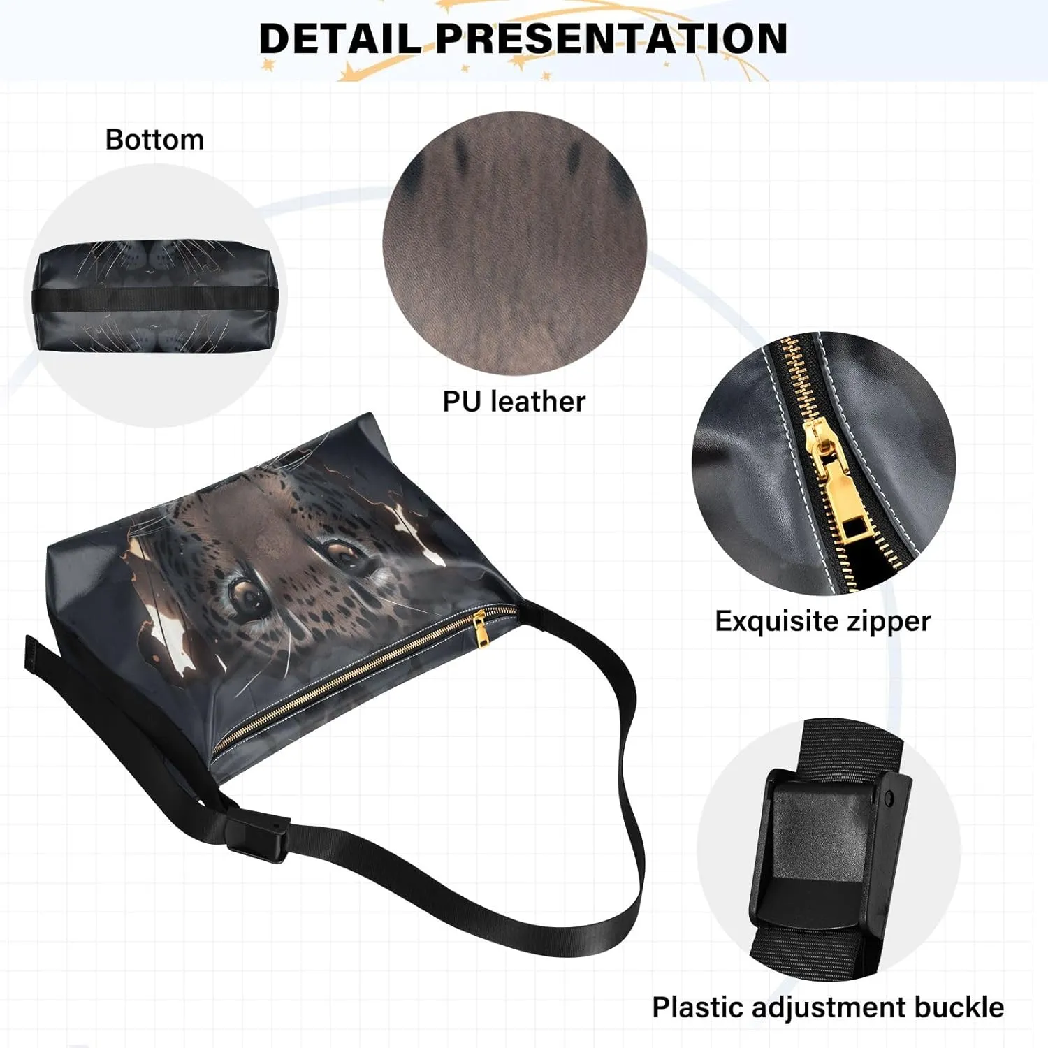 GAIGEO Flower Bush Elk Vegan Leather Crossbody Bag, Bag with Shoulder Strap, Bag with Zipper for Women