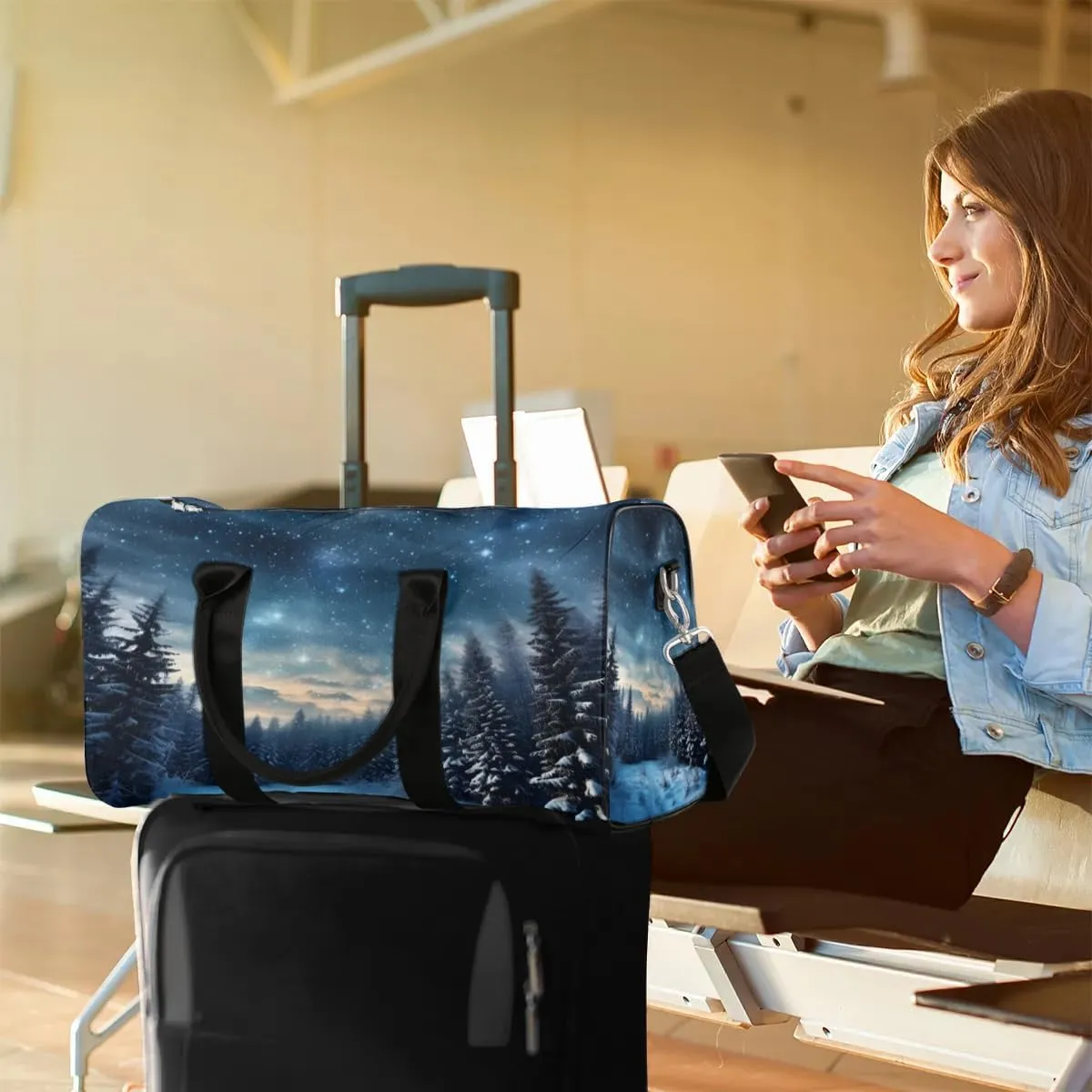 Galaxy Star Travel Duffel Bag for Women Men Waterproof Foldable Overnight Weekender Bag Large Capacity Sports Gym Bag