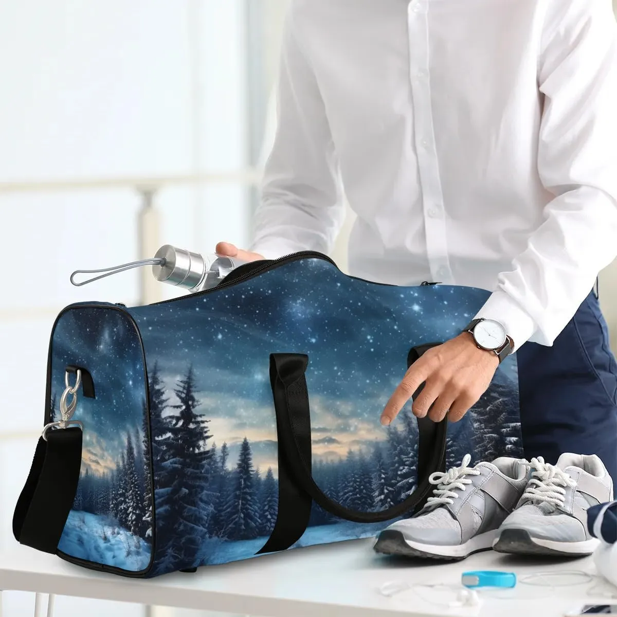 Galaxy Star Travel Duffel Bag for Women Men Waterproof Foldable Overnight Weekender Bag Large Capacity Sports Gym Bag