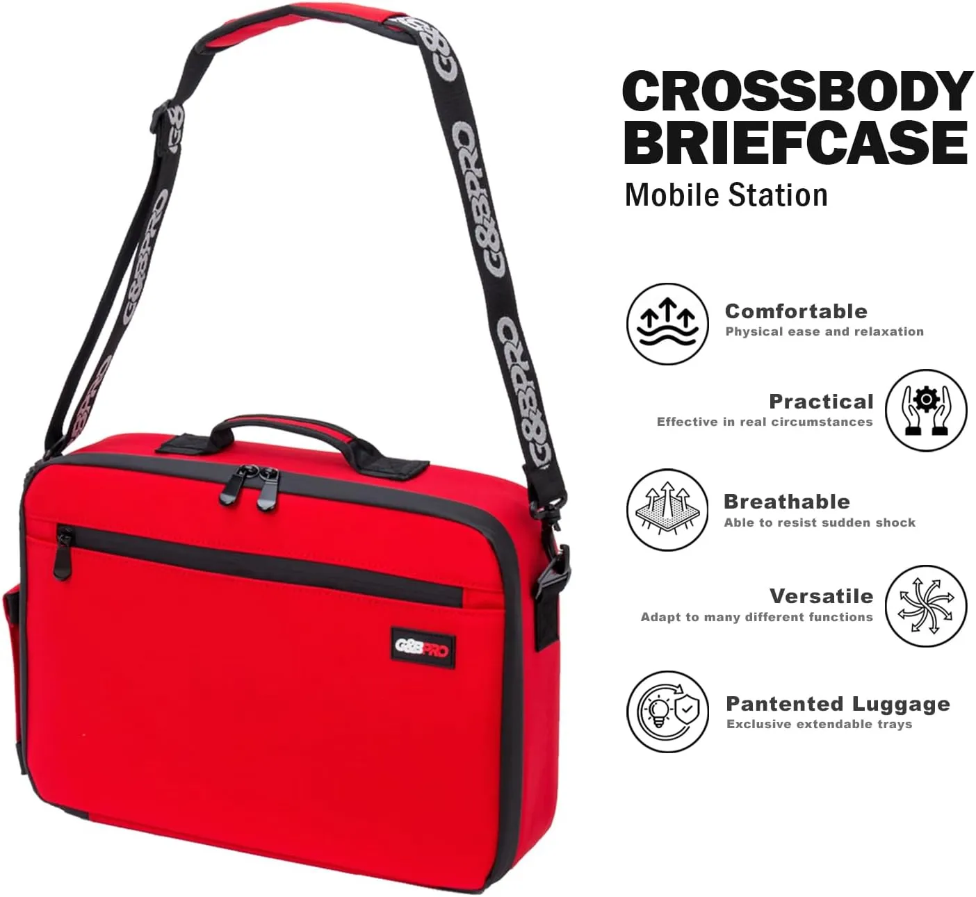 G&BPRO Crossbody Briefcase with Extending Tray System | All-in-one Mobile Workstation Travel Bag