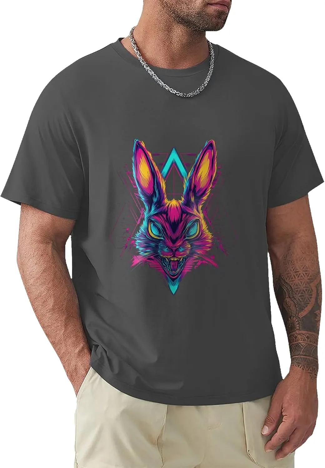 Geleglaer Mens Casual Rabbit Printed T-Shirt Fashion Loose Short Sleeve Tops Lightweight Crewneck Summer Graphic Tees