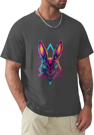 Geleglaer Mens Casual Rabbit Printed T-Shirt Fashion Loose Short Sleeve Tops Lightweight Crewneck Summer Graphic Tees