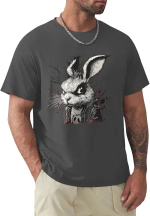 Geleglaer Mens Casual Rabbit Printed T-Shirt Fashion Loose Short Sleeve Tops Lightweight Crewneck Summer Graphic Tees