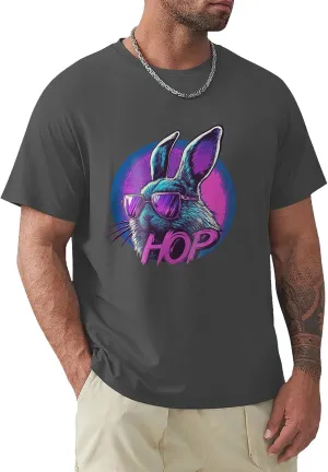 Geleglaer Mens Casual Rabbit Printed T-Shirt Fashion Loose Short Sleeve Tops Lightweight Crewneck Summer Graphic Tees