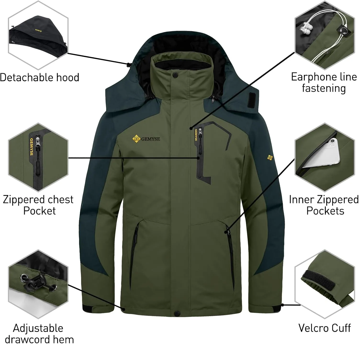 GEMYSE Men's Waterproof 3-in-1 Ski Snow Jacket Puffer Liner Insulated Winter Coat