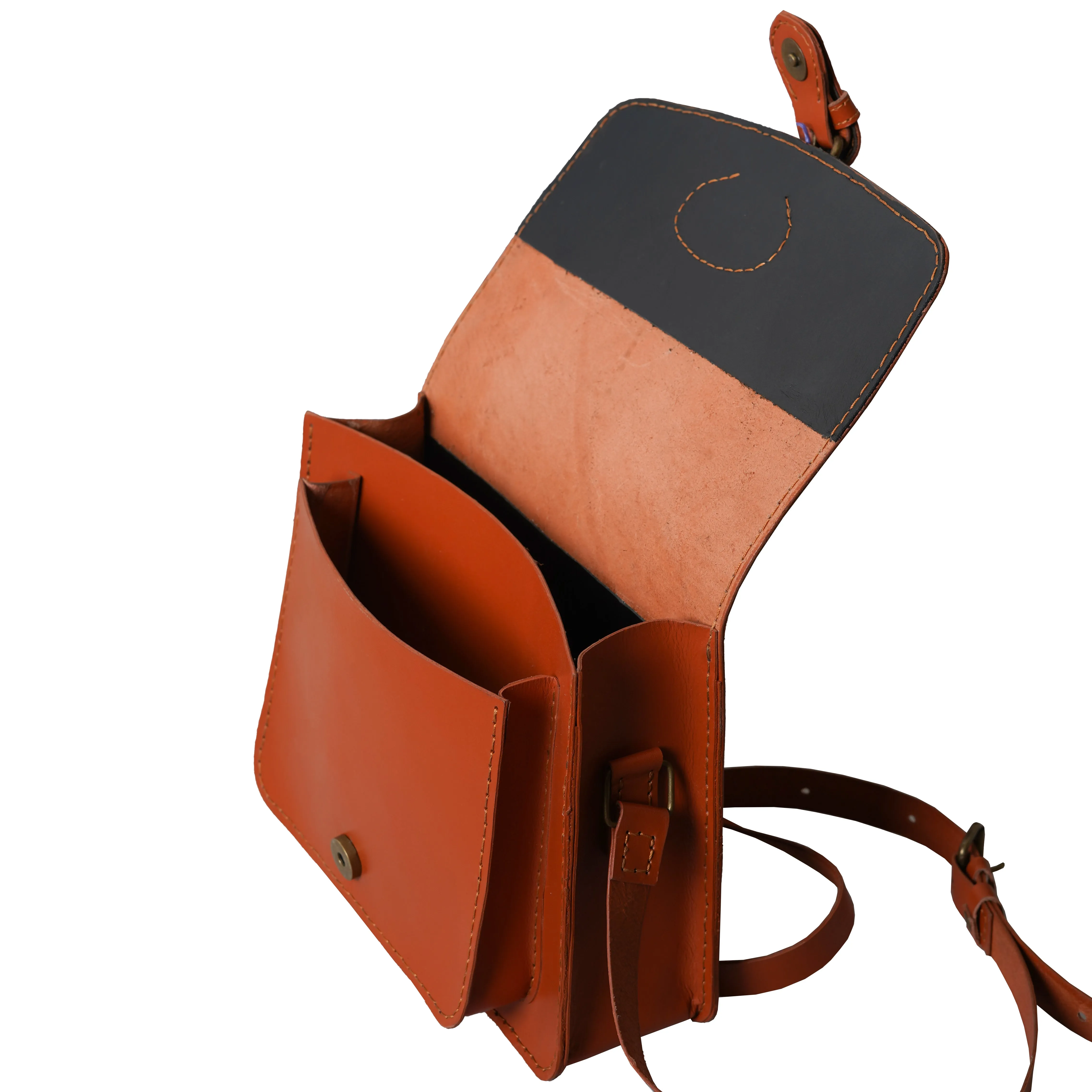 Genuine Brown Leather Crossbody Bag With Buckle Closure