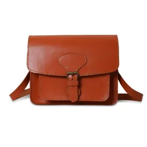 Genuine Brown Leather Crossbody Bag With Buckle Closure