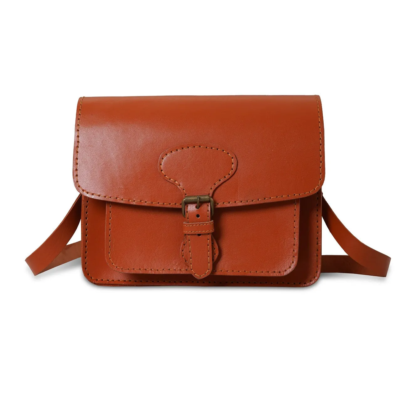 Genuine Brown Leather Crossbody Bag With Buckle Closure