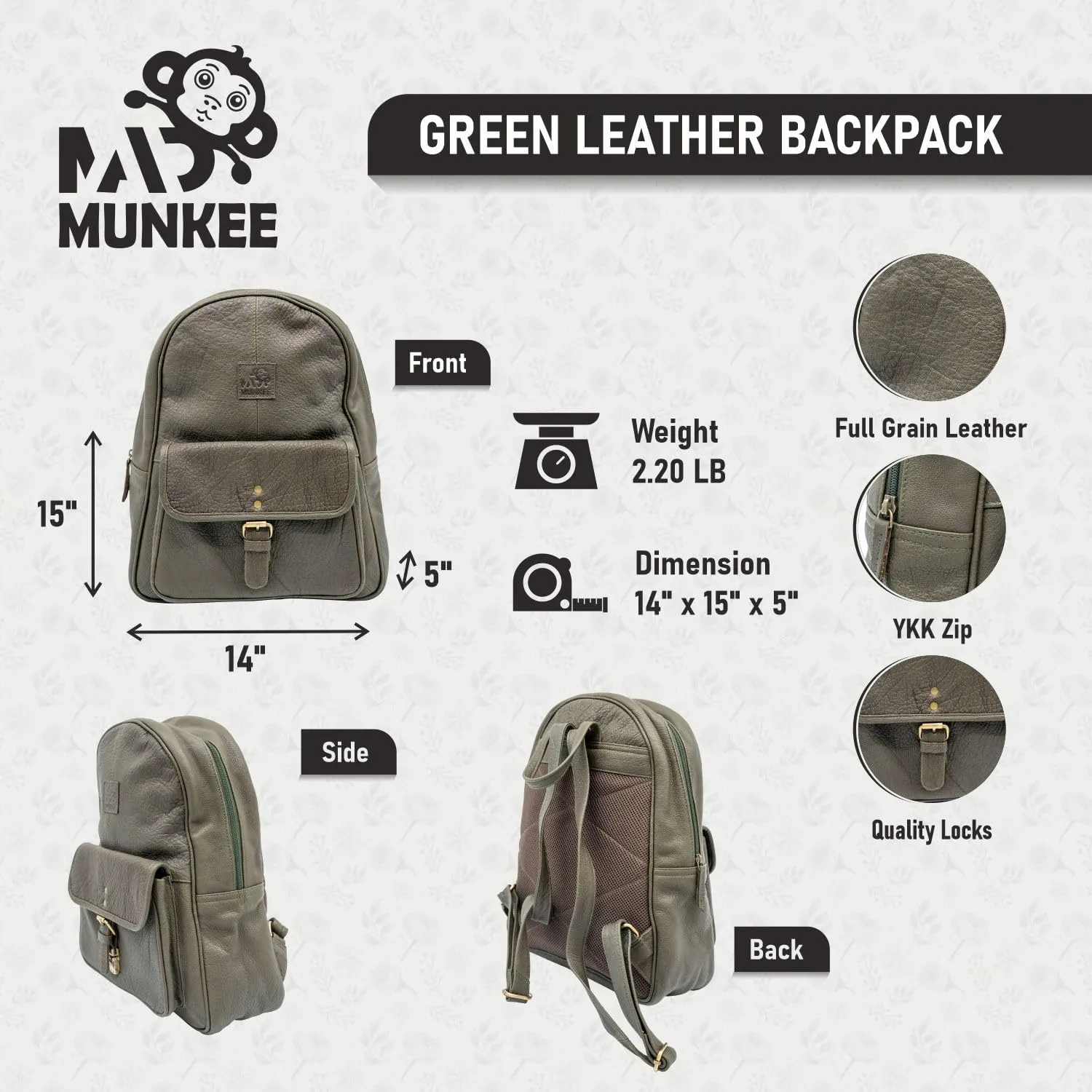 Genuine Leather Backpack for Men and Women Comfortable Lightweight Bag, Business Travel Daypack Dark Green