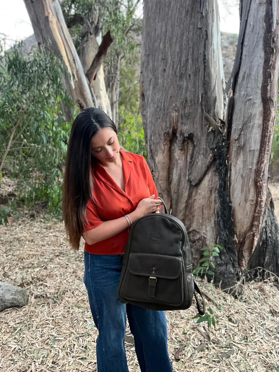 Genuine Leather Backpack for Men and Women Comfortable Lightweight Bag, Business Travel Daypack Dark Green