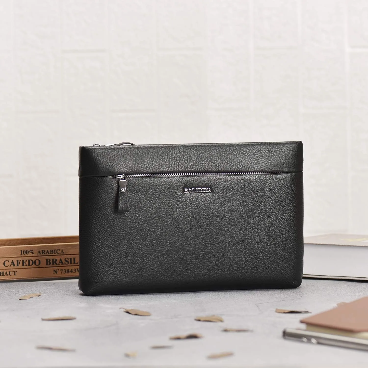Genuine Leather Clutch Bag for Men Handbag Wrist Bag Business Large Purse Envelope Bag