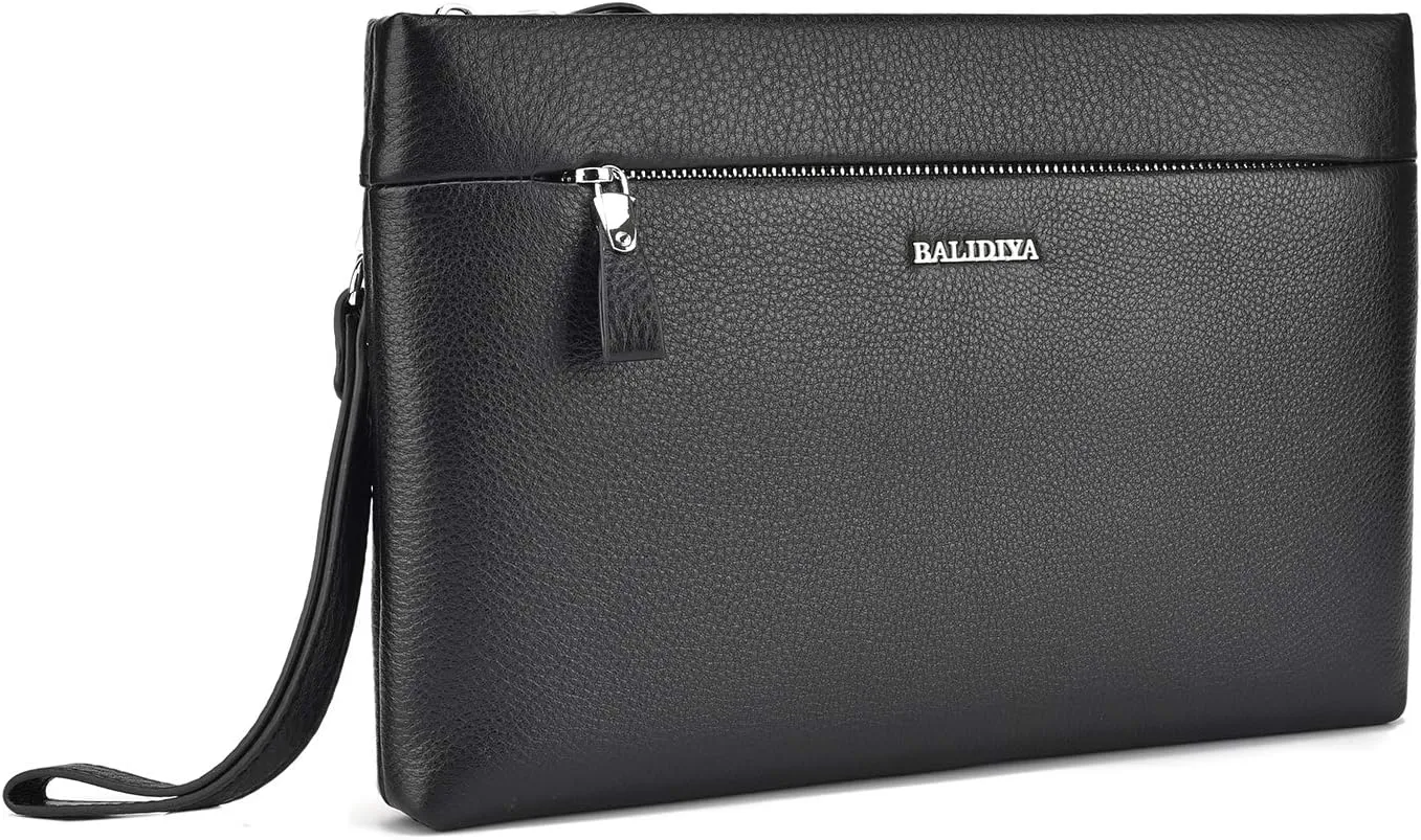 Genuine Leather Clutch Bag for Men Handbag Wrist Bag Business Large Purse Envelope Bag