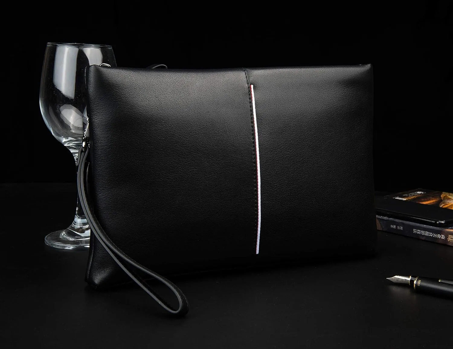 Genuine Leather Clutch Bag for Men Handbag Wrist Bag Business Large Purse Envelope Bag