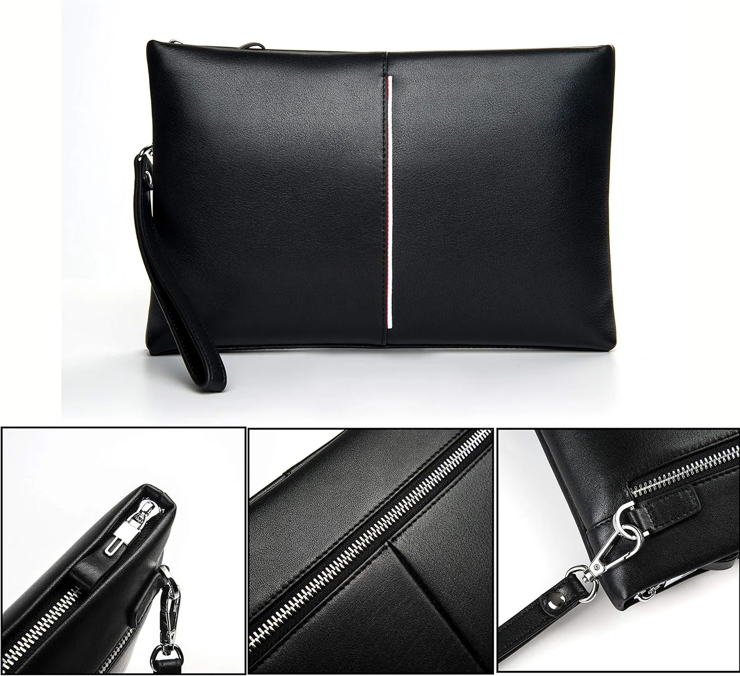 Genuine Leather Clutch Bag for Men Handbag Wrist Bag Business Large Purse Envelope Bag