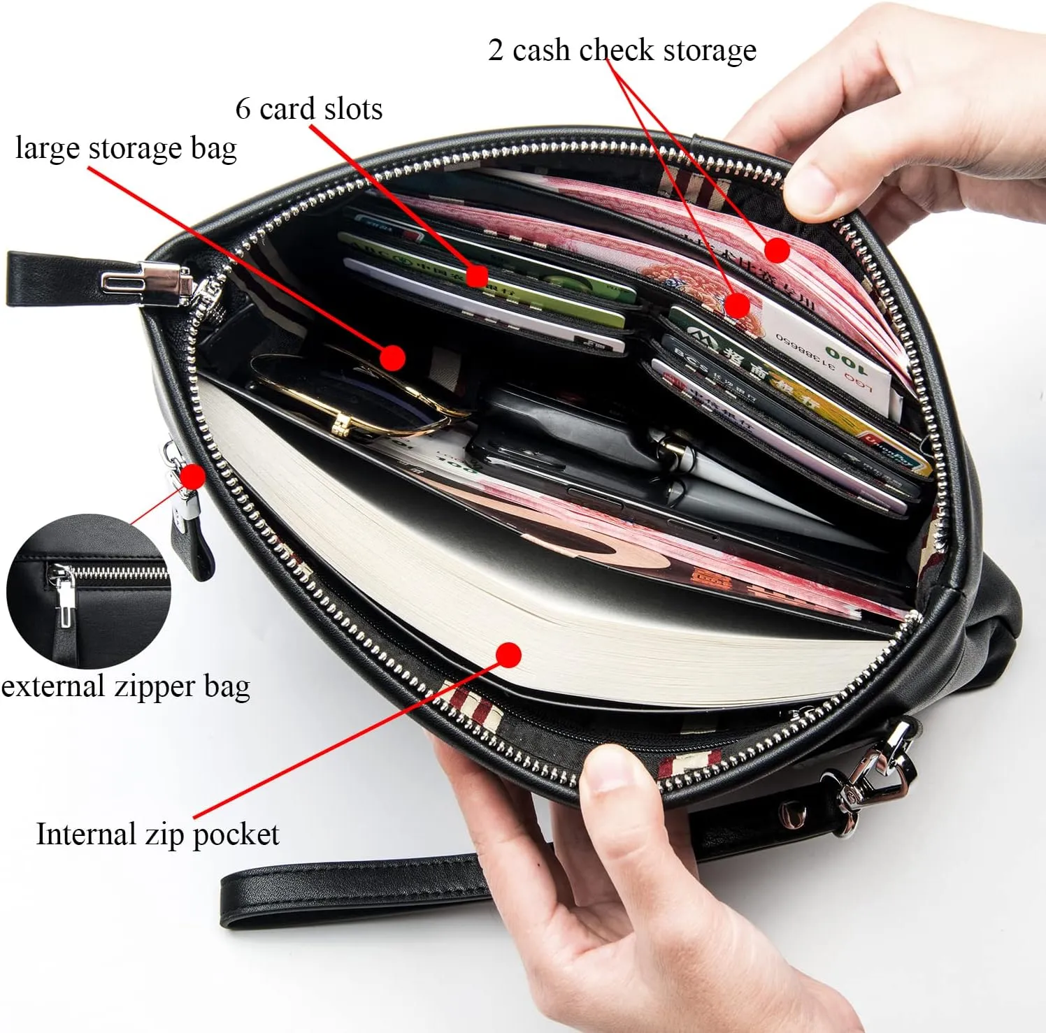 Genuine Leather Clutch Bag for Men Handbag Wrist Bag Business Large Purse Envelope Bag