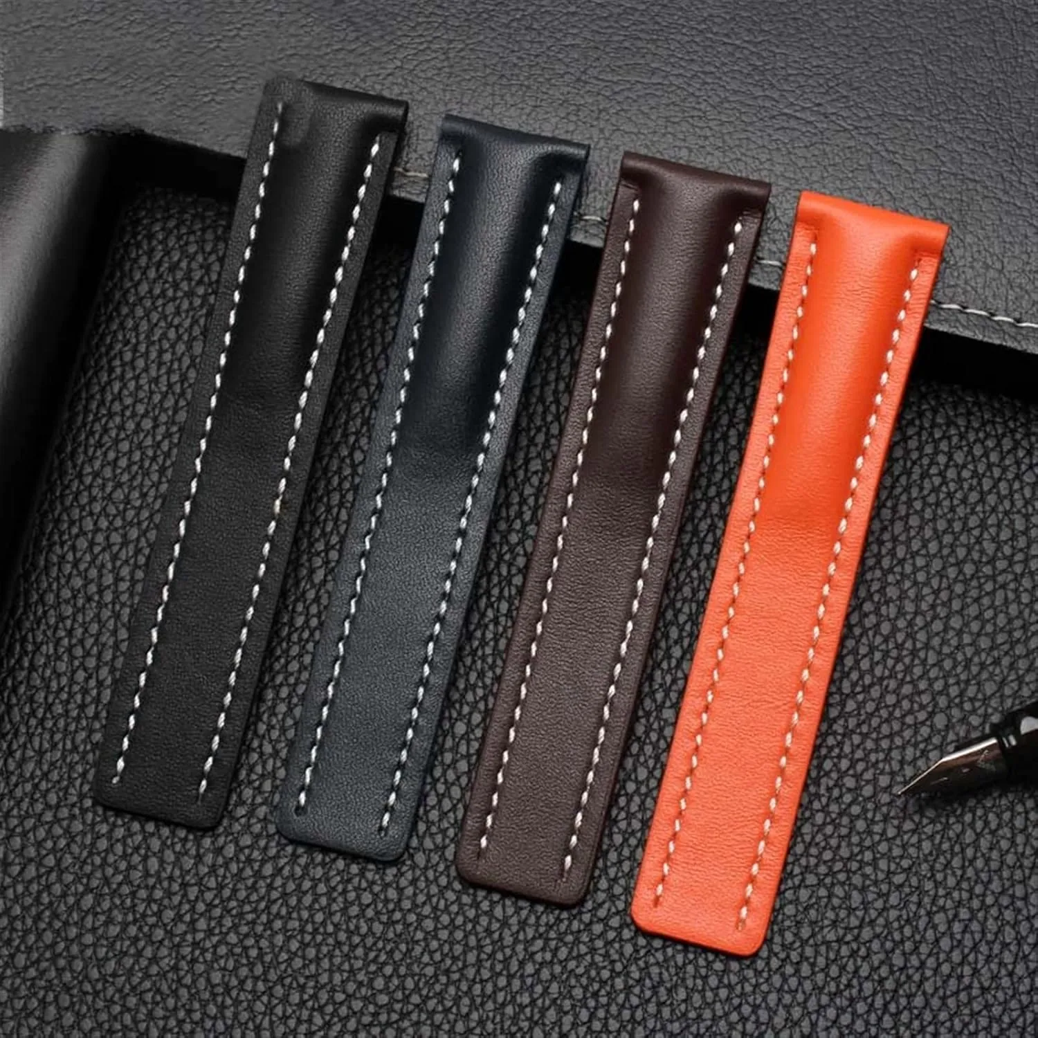 Genuine Leather Strap For Breitling watch Band cow leather bracelet with Deployment buckle 22mm 24mm WatchBands
