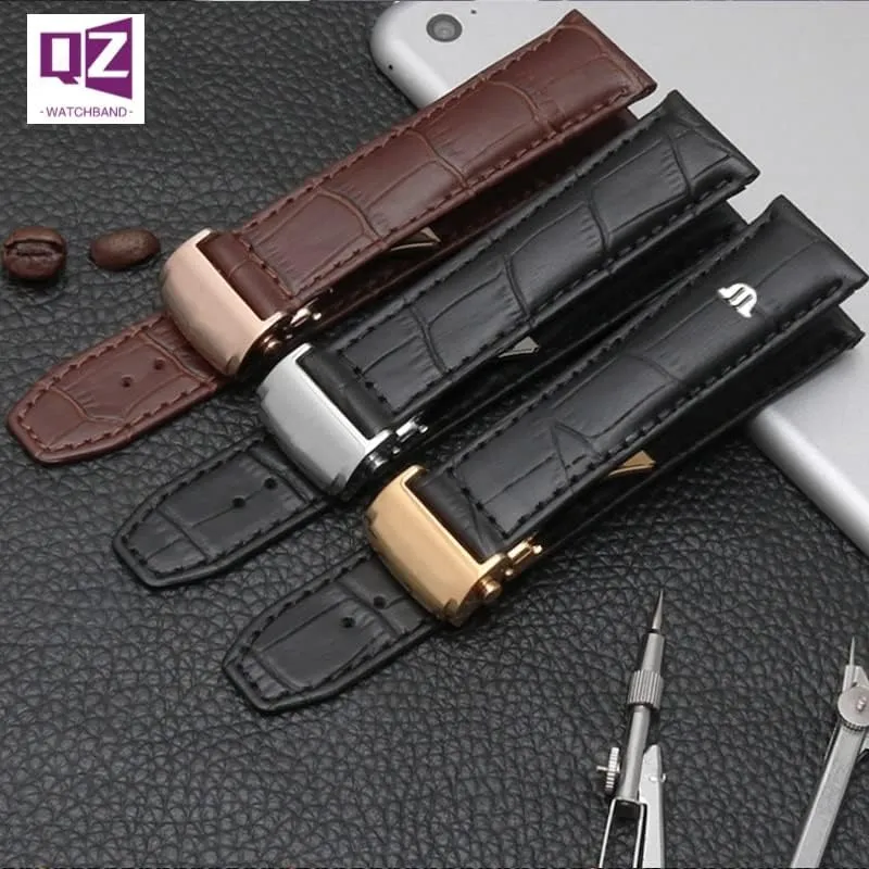 Genuine Leather Watchband for Maurice Lacroix Watch Strap 20mm 22mm Folding Buckle Leisure Business Cow Leather Bracelet (Color : Brown Rose Buckle, Size : 22mm)