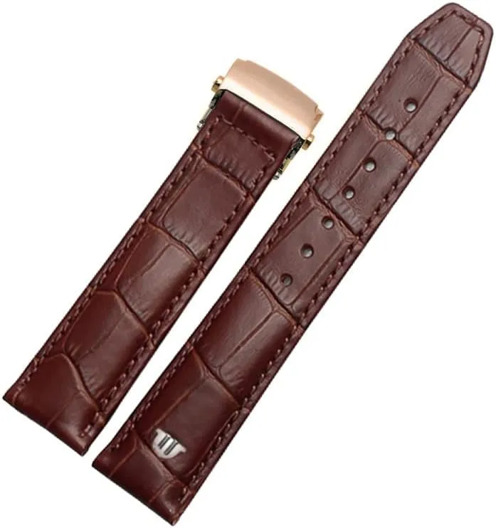 Genuine Leather Watchband for Maurice Lacroix Watch Strap 20mm 22mm Folding Buckle Leisure Business Cow Leather Bracelet (Color : Brown Rose Buckle, Size : 22mm)