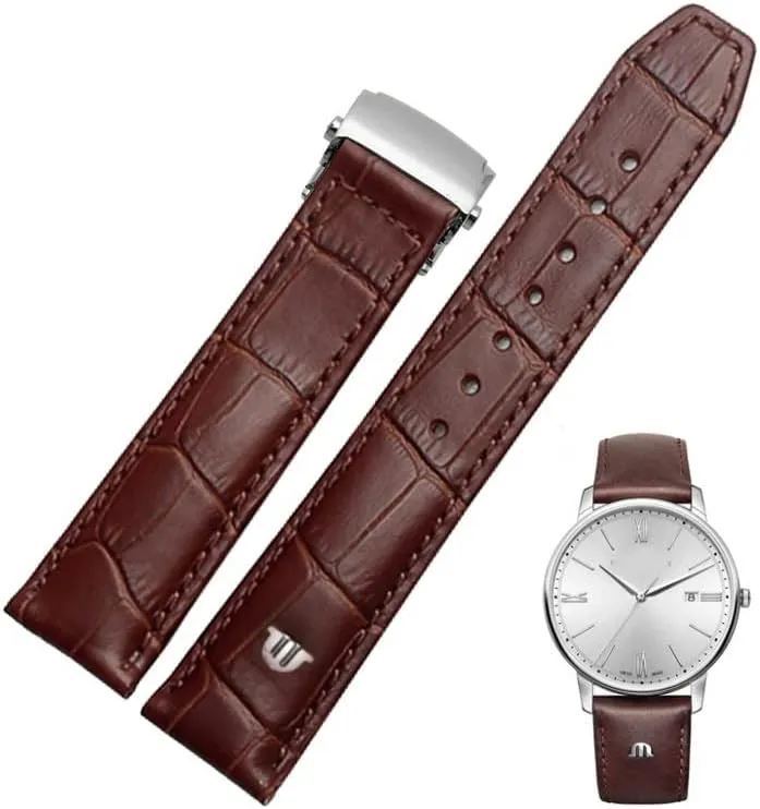 Genuine Leather Watchband for Maurice Lacroix Watch Strap 20mm 22mm Folding Buckle Leisure Business Cow Leather Bracelet (Color : Brown Rose Buckle, Size : 22mm)