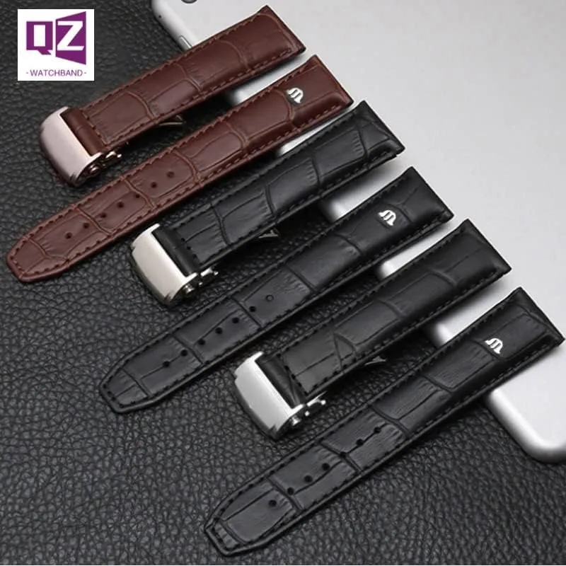 Genuine Leather Watchband for Maurice Lacroix Watch Strap 20mm 22mm Folding Buckle Leisure Business Cow Leather Bracelet (Color : Brown Rose Buckle, Size : 22mm)