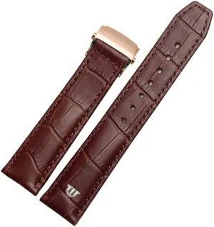 Genuine Leather Watchband for Maurice Lacroix Watch Strap 20mm 22mm Folding Buckle Leisure Business Cow Leather Bracelet (Color : Brown Rose Buckle, Size : 22mm)