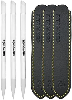 GERMANIKURE Glass Cuticle Stick Set of 3 in Leather Sleeve - Ethically Made in Czech Republic - Cuticle Pusher & Remover, Callous & Dry Skin Fingertip File, Nail Shaper - Professional Cuticle Care