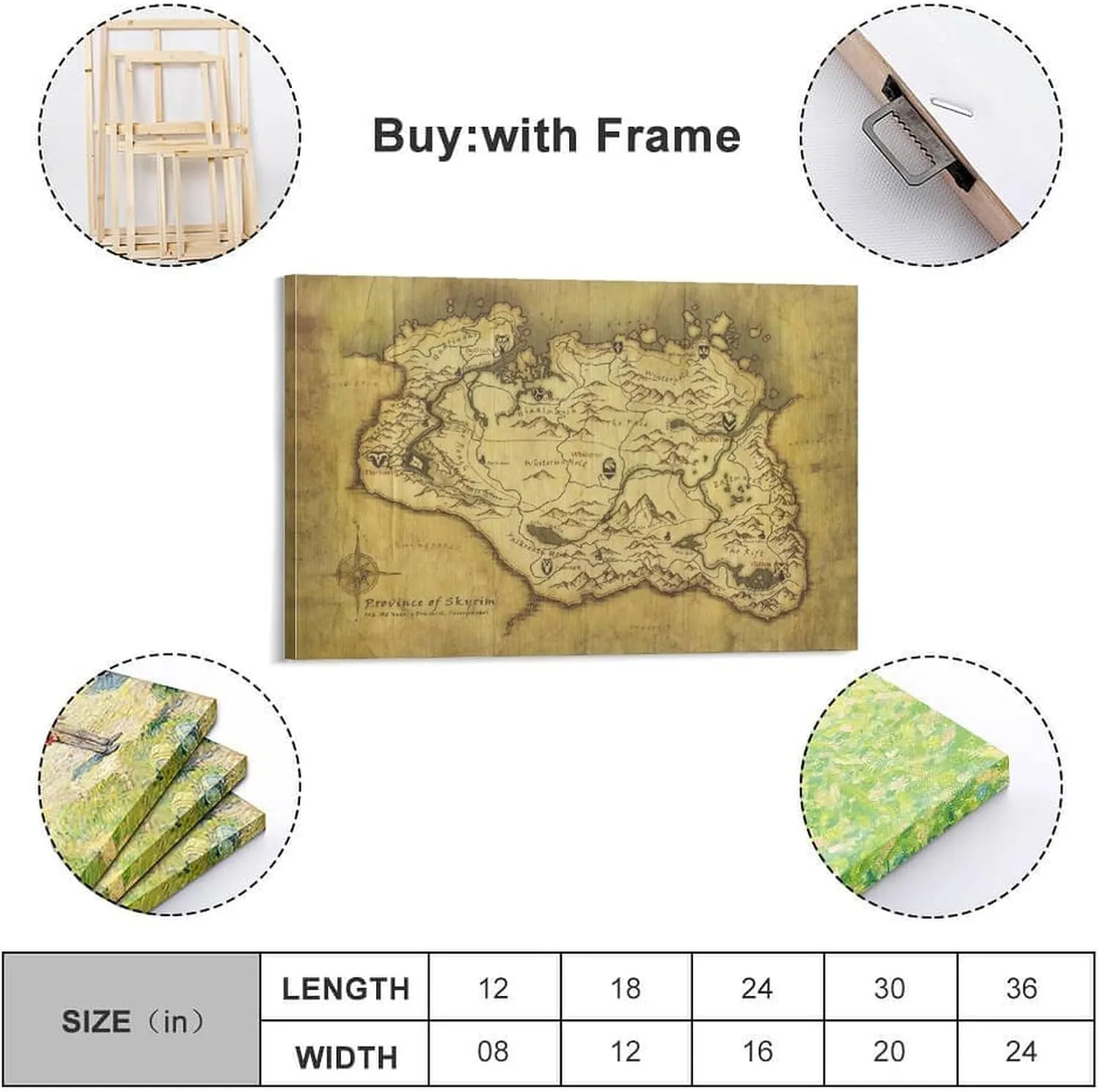 GHJFDF Skyrim Anthology Map Canvas Art Poster Poster for Room Aesthetic Posters 12x18inch(30x45cm)