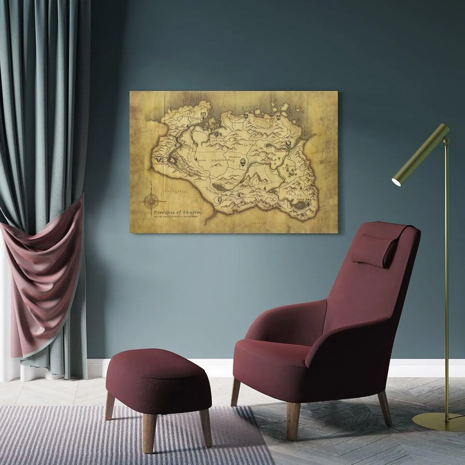 GHJFDF Skyrim Anthology Map Canvas Art Poster Poster for Room Aesthetic Posters 12x18inch(30x45cm)