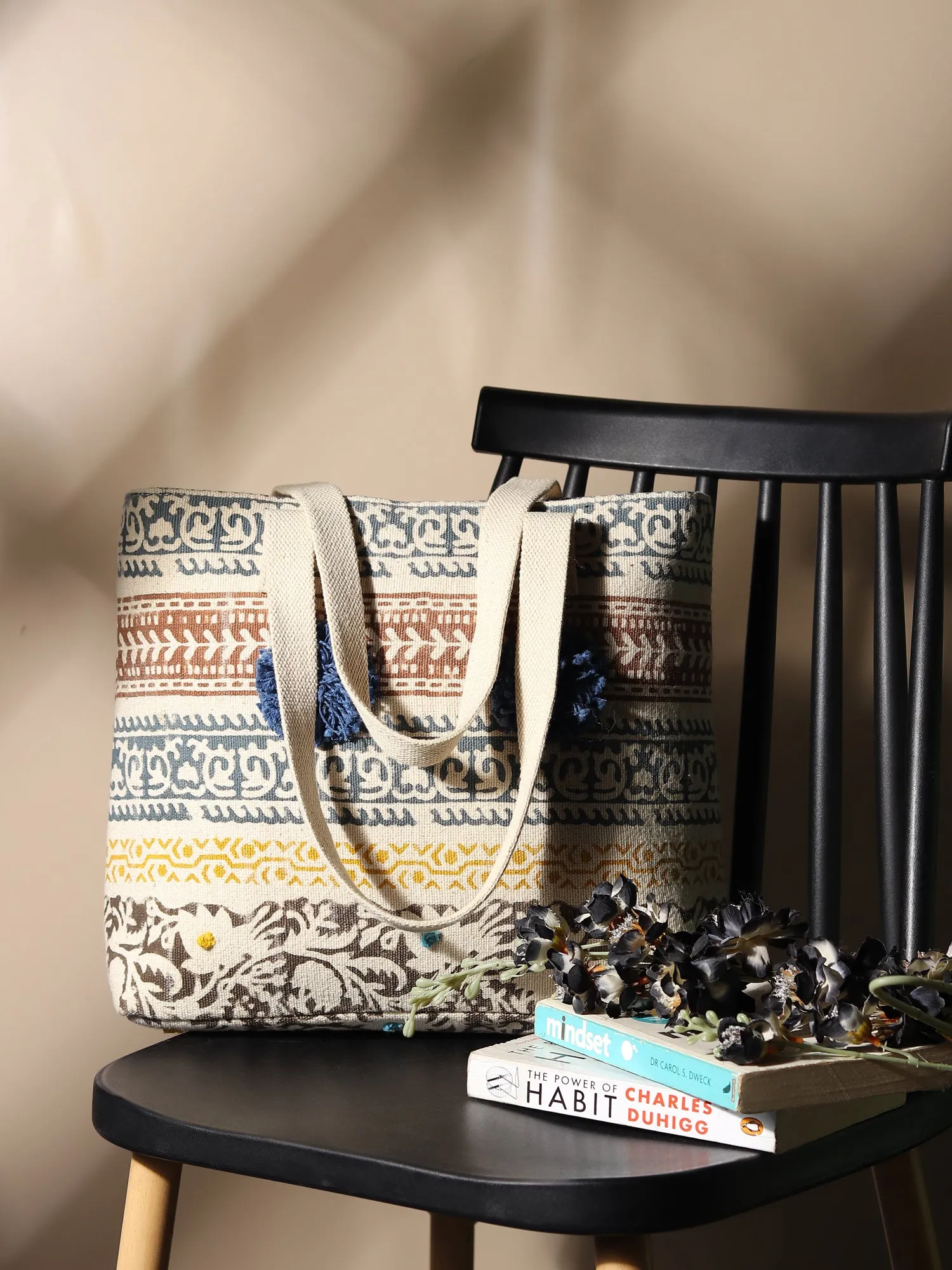 GIANT - HAND BLOCK COTTON PRINTED TOTE BAG