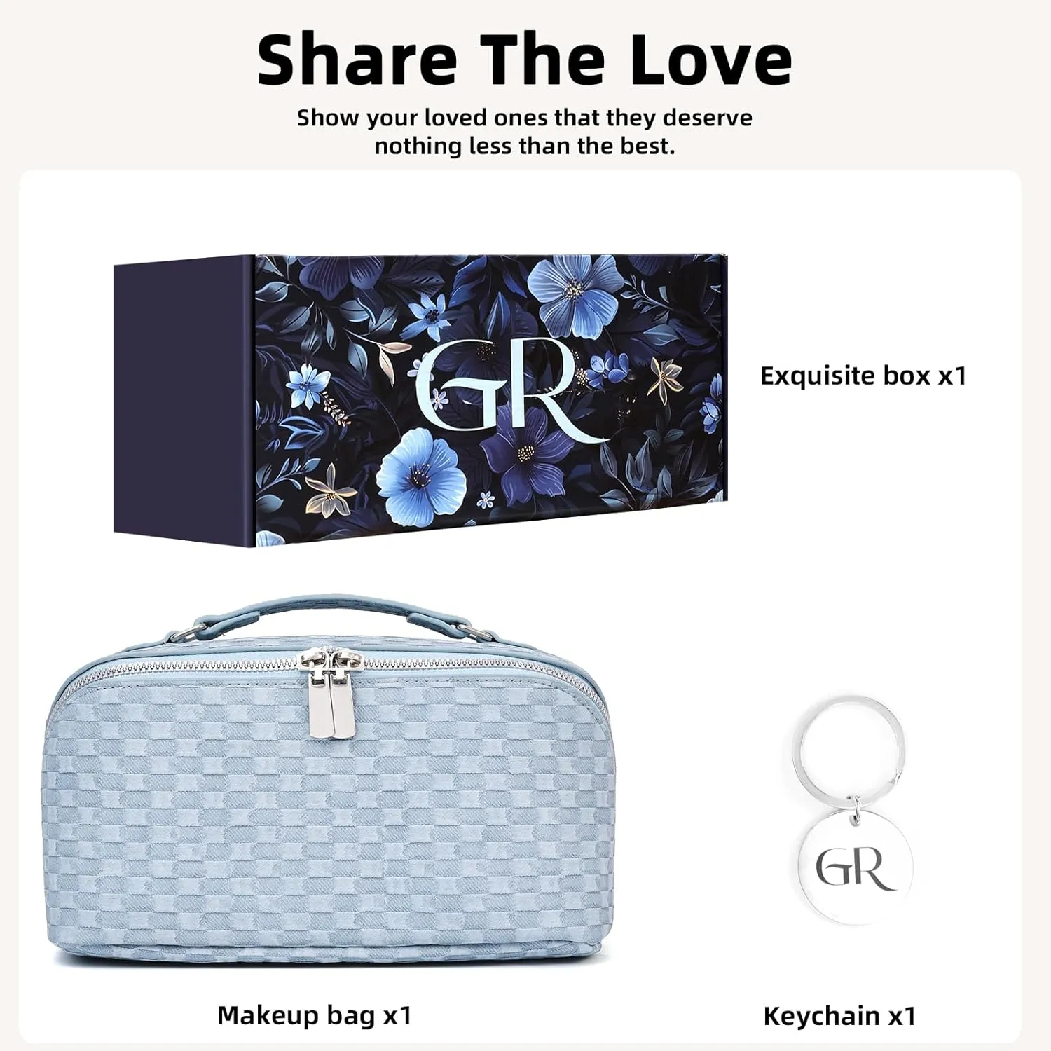 Gifts for her,Blue Travel Makeup Bag Large,Checkered Makeup Organizer Bag with Compartments,Travel Toiletry Bag for Women,Big Cosmetic Bag for Traveling,Jean Pattern PU Leather