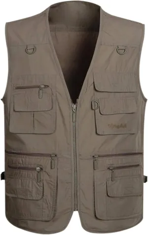 Gihuo Men's Fishing Vest Utility Safari Travel Vest with Pockets Outdoor Work Photo Cargo Fly Summer Vest