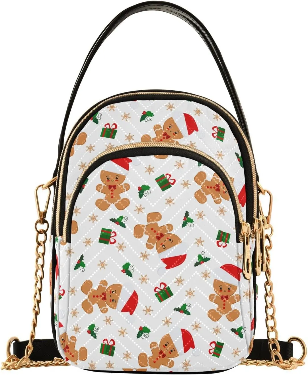 Gingerbread Man Snowflakes Christmas Crossbody Bags for Women Detachable Strap Purses Shoulder Bag Travel Handbags