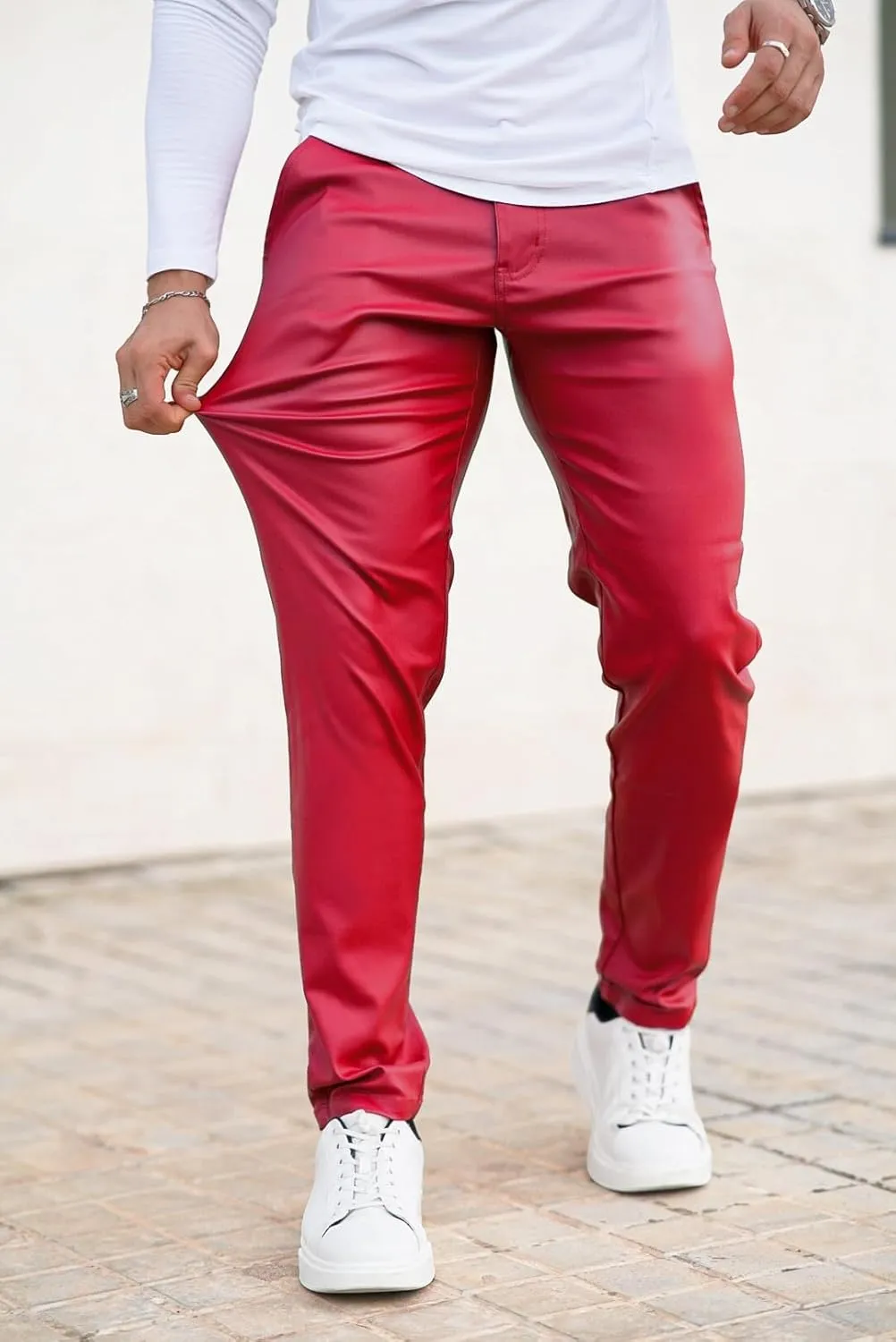 GINGTTO Mens Leather Pants Slim Fit Disco Pants for Men Stretch