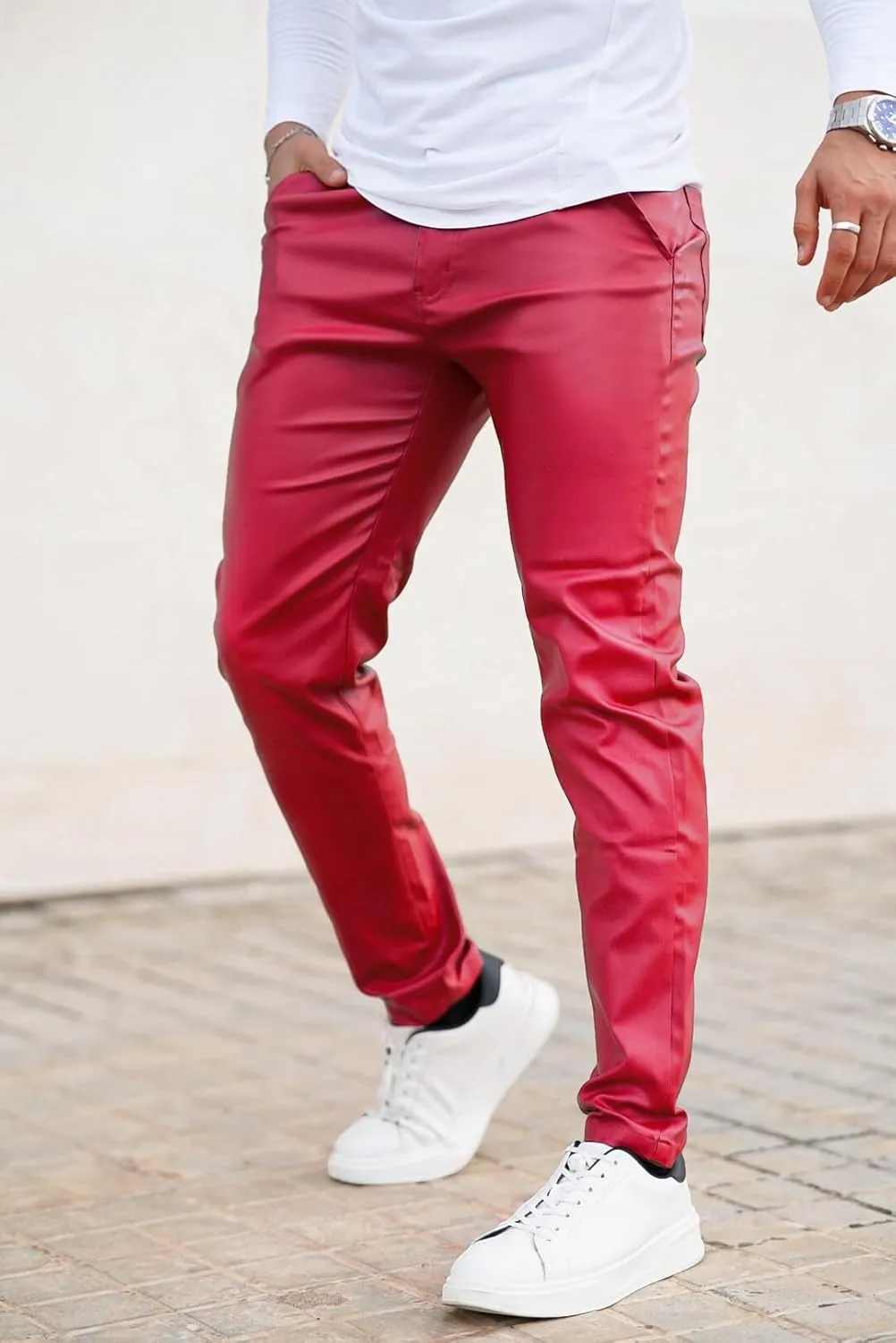 GINGTTO Mens Leather Pants Slim Fit Disco Pants for Men Stretch