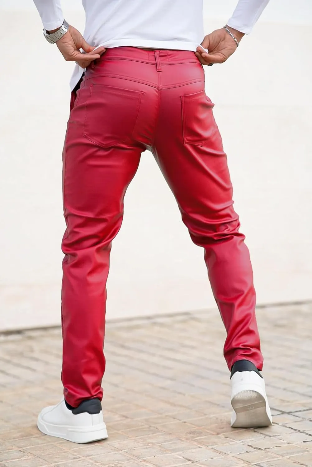 GINGTTO Mens Leather Pants Slim Fit Disco Pants for Men Stretch