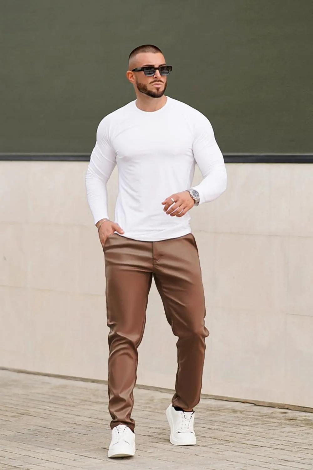 GINGTTO Mens Leather Pants Slim Fit Disco Pants for Men Stretch