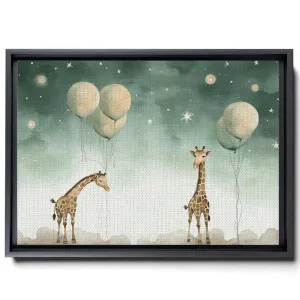 Giraffes With Balloons And Stars, In The Style Of Light Emerald And Beige, Large Canvas, Decor Canvas