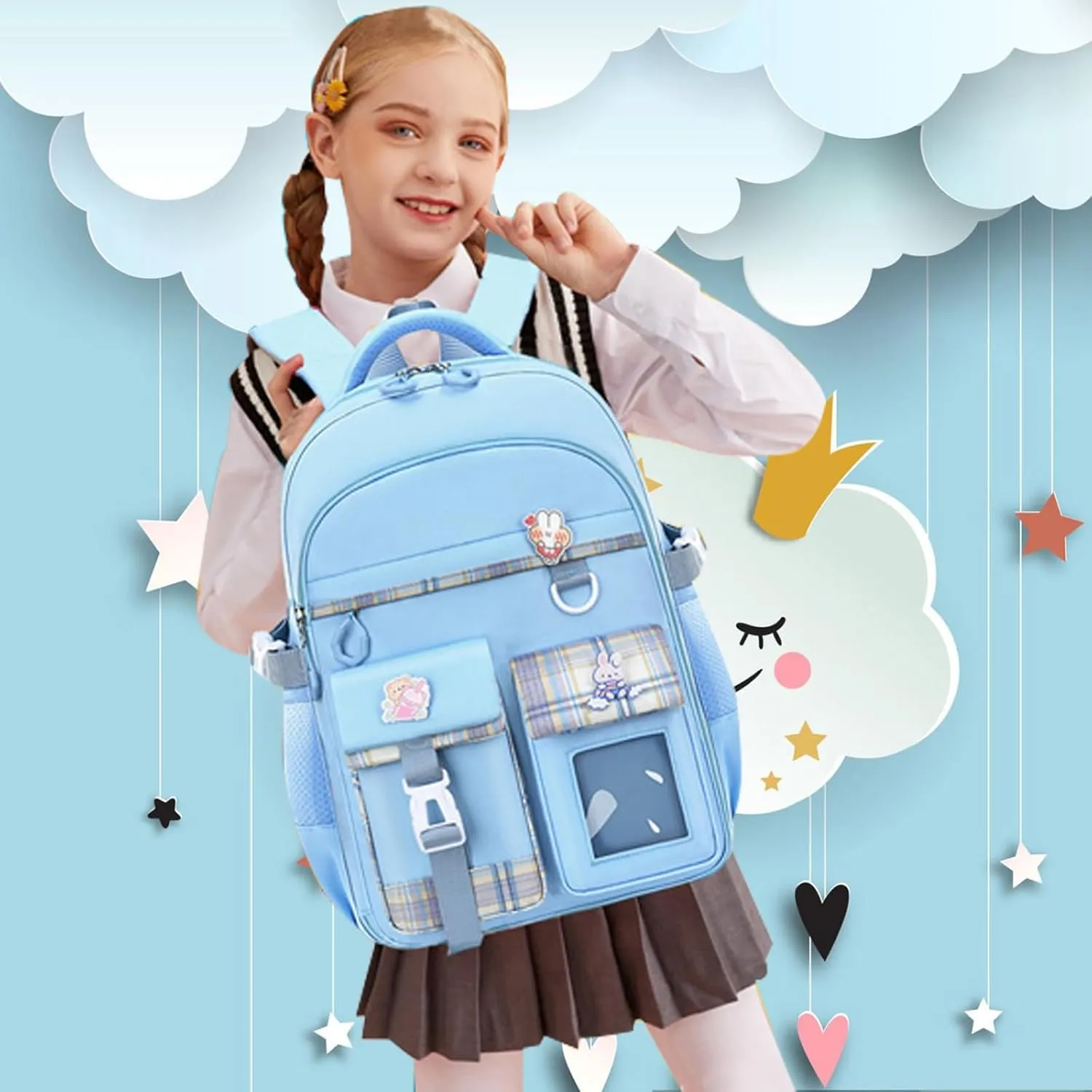 Girls Backpack, Kids Backpack for Girls, Lightweight School Bag Watrer Resistant BookBag for Primary Elementary High School for Teen Girls (Blue)