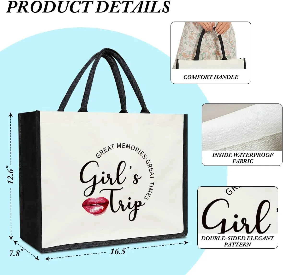 Girls Trip Friendship Gifts Canvas Tote Bag for Women, Girls Weekend Gifts for Women, Graudtion Bridal Shower Bachelorette Party Favor -14