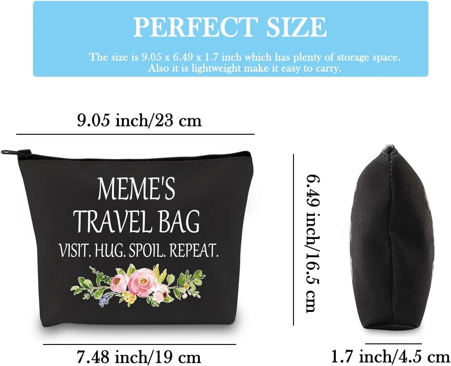 GJTIM Meme Gift Zipper Pouch Bag Mother Day Gift for Meme Grandma Makeup Travel Bag for Meme(Meme's Travel Black)