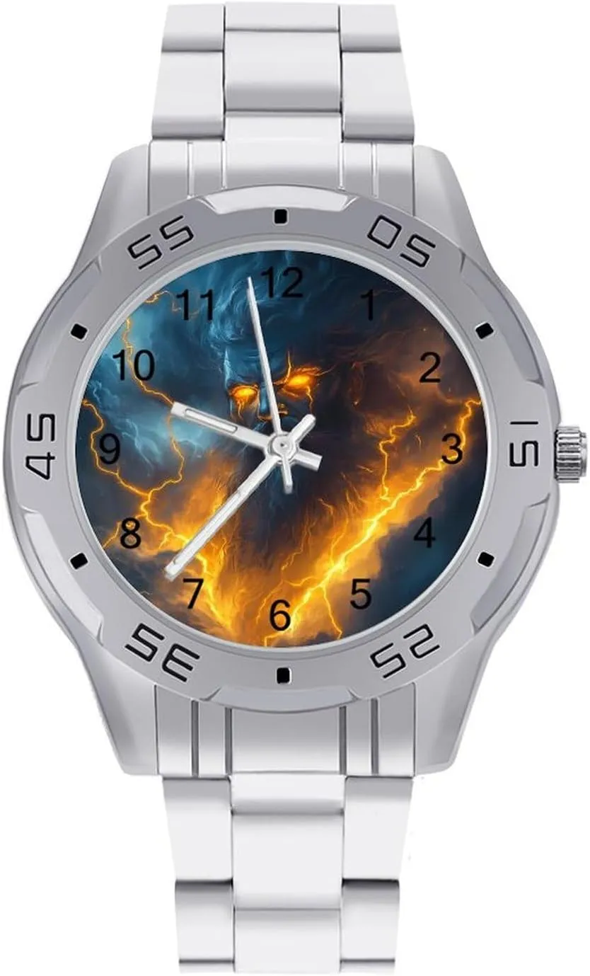 God Hades Greek Mythology Simple Wrist Watches for Men Silver Casual Big Face Dress Watch Easy to Read