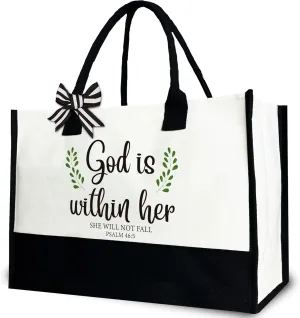 God is within Her Bible Verse Tote Bag for Women, Inspirational Christian Canvas Tote Bag Gift for Her, 12x17 inch