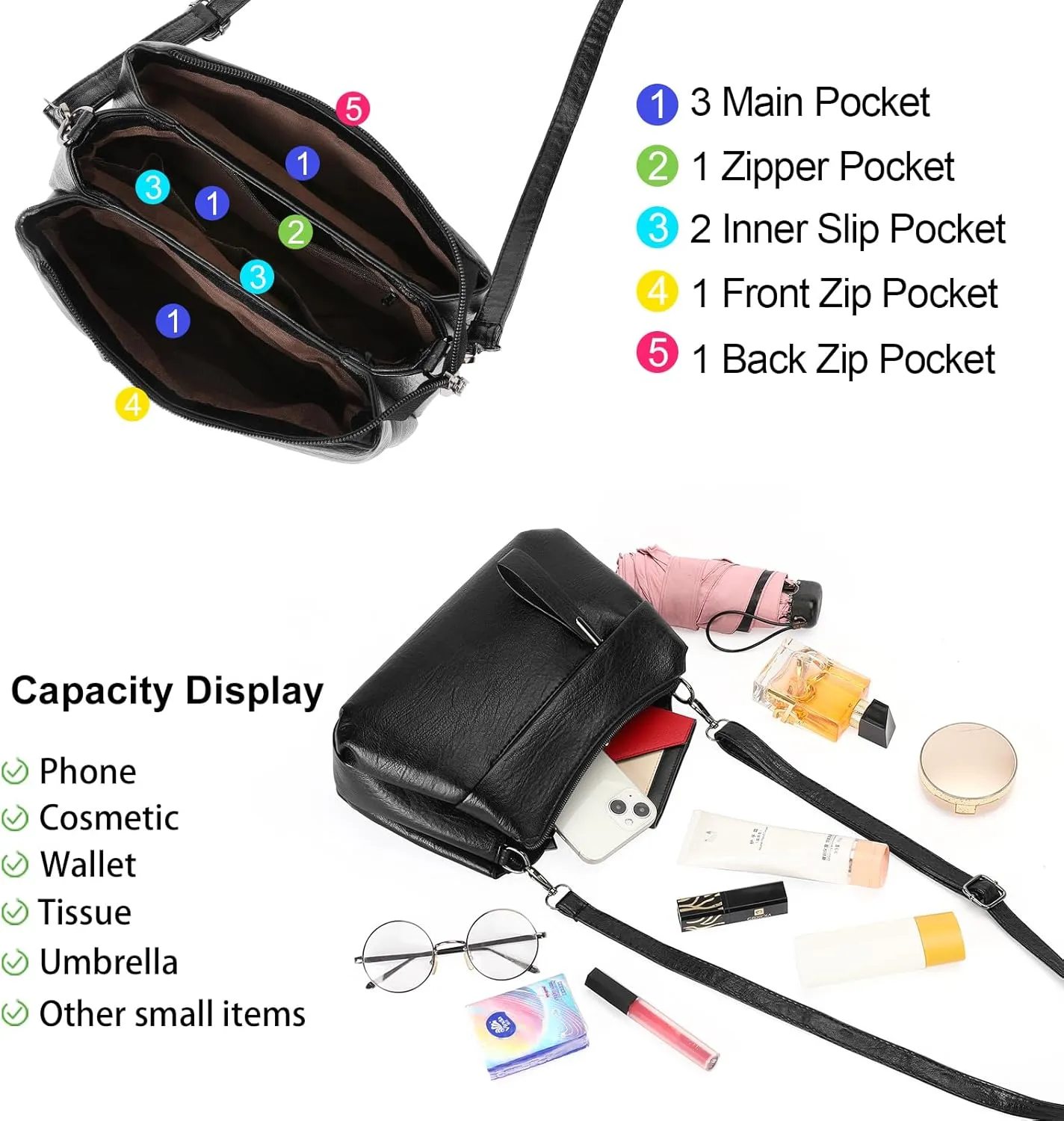 GOIACII Shoulder Bag for Women Leather Purse Crossbody Bag with Adjustable Strap