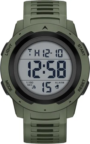 GOLDEN HOUR Mens Waterproof Digital Sport Watches Wide Screen Easy Read Display Military Style with Rubber Strap