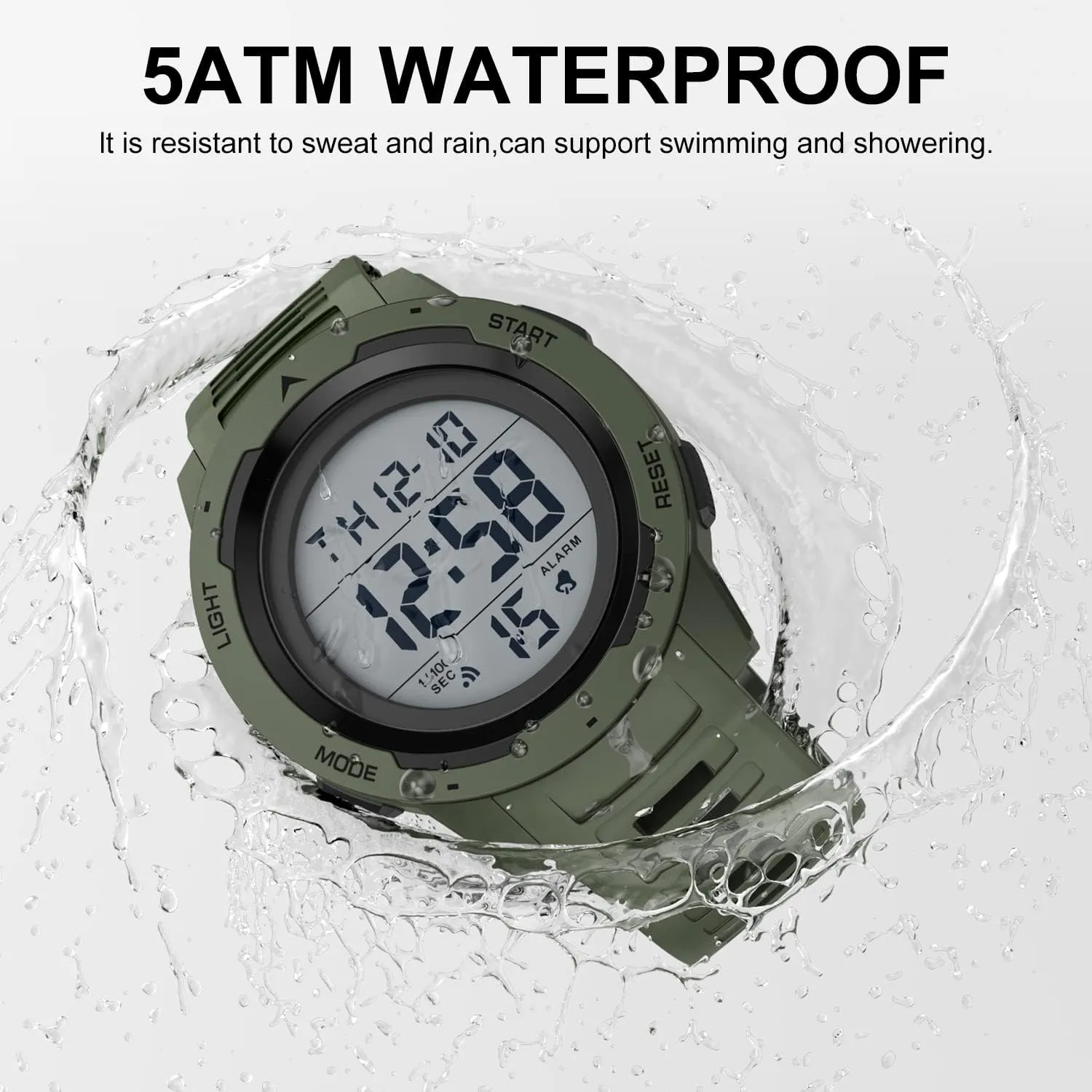 GOLDEN HOUR Mens Waterproof Digital Sport Watches Wide Screen Easy Read Display Military Style with Rubber Strap