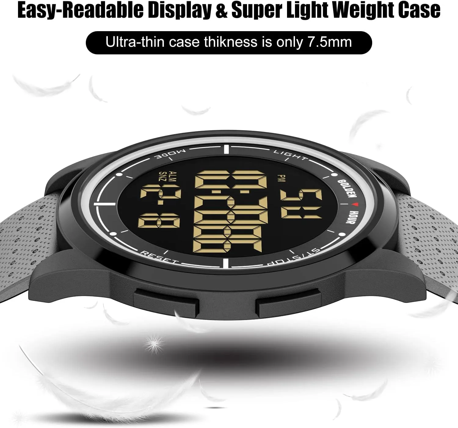 GOLDEN HOUR Ultra-Thin Minimalist Sports Waterproof Digital Watches Men with Wide-Angle Display Rubber Strap Wrist Watch for Men Women