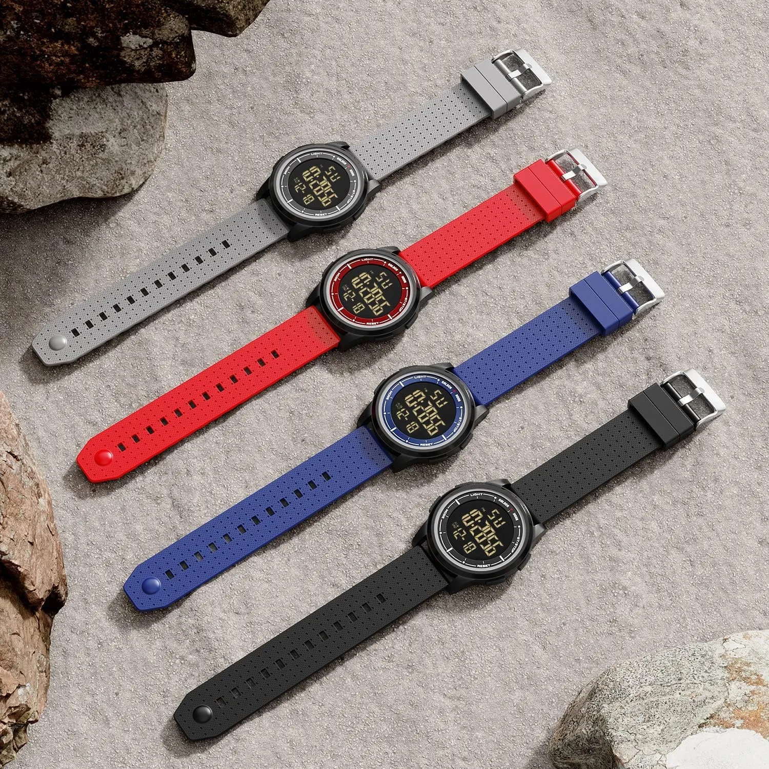GOLDEN HOUR Ultra-Thin Minimalist Sports Waterproof Digital Watches Men with Wide-Angle Display Rubber Strap Wrist Watch for Men Women